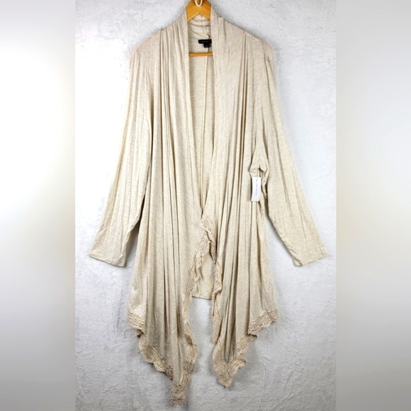 Lane Bryant Sweaters - Lane Bryant Long Cardigan Womens Size 22 24 Open Front Lace Trim Beige NWT